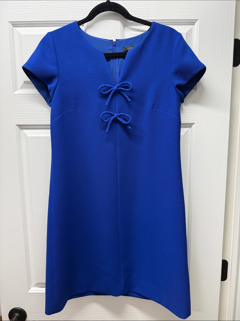 Womens J. Crew Royal Blue Short Sleeve Bow Front Dress